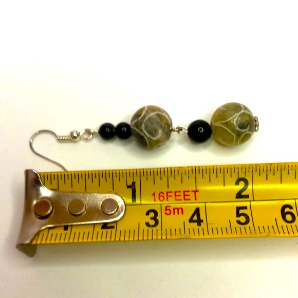 Sterling Silver Plated Rainbow Obsidian Alabaster Bead Necklace And Earrings Set - Picture 9 of 9